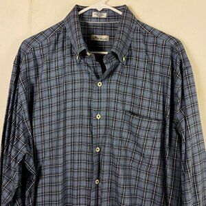 Peter Millar Plaid Shirt Mens XL Blue Cashmere Blend Career Preppy Quiet Luxury